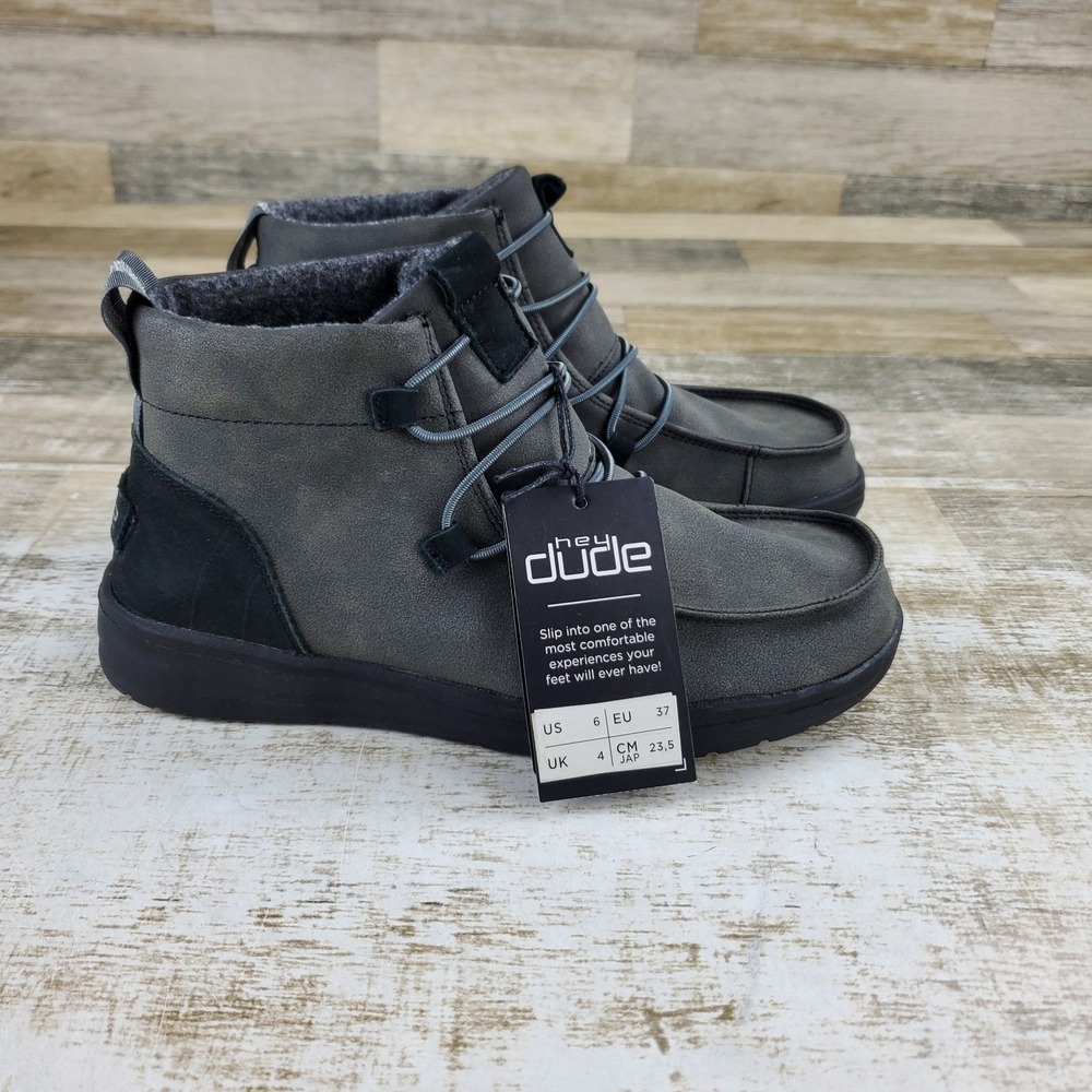 Hey Dude Eloise Womens Ankle Boots Sz 6 Total Black Leather Slip-On Comfort